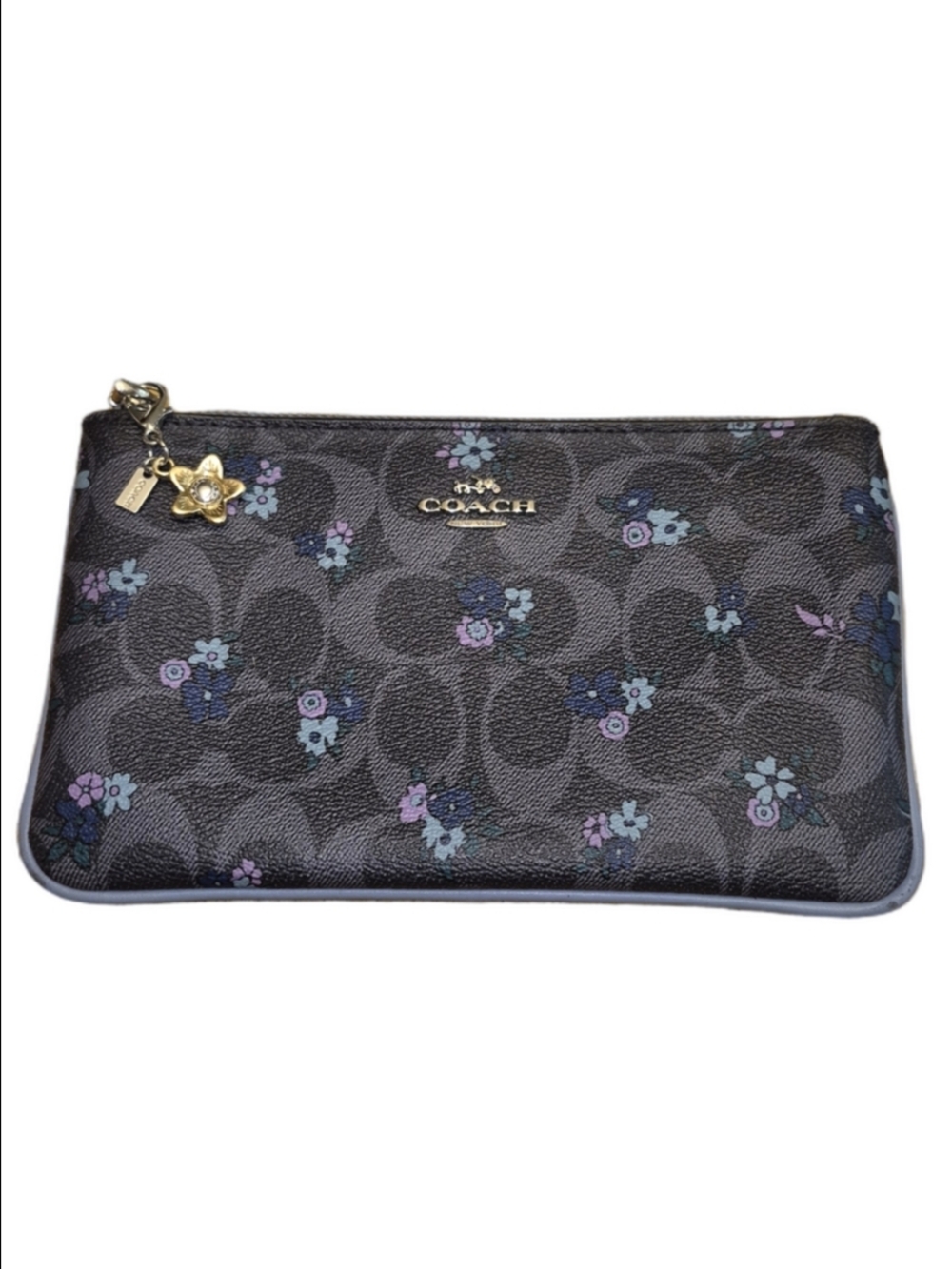 COACH Ranch Floral Signature C Zipper Pouch Wristlet With Coach Flower Bag Charm